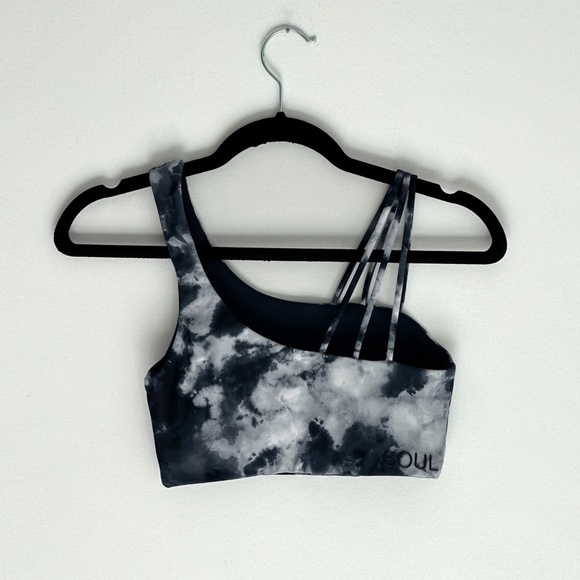 soul by soulcycle tye dye one shoulder sports bra | size S | Navy + White - Picture 3 of 16